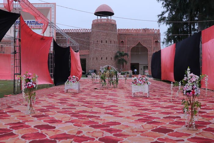 Decorated aisle and mandap